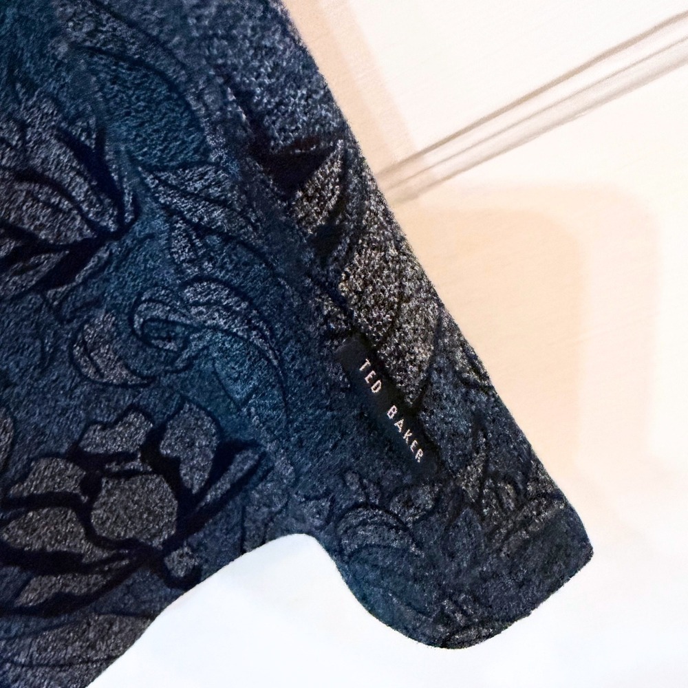 Ted Baker London Floral Jacquard Knit Tee Navy Size 3 M Fitted Indie Vanguard - Picture 6 of 7